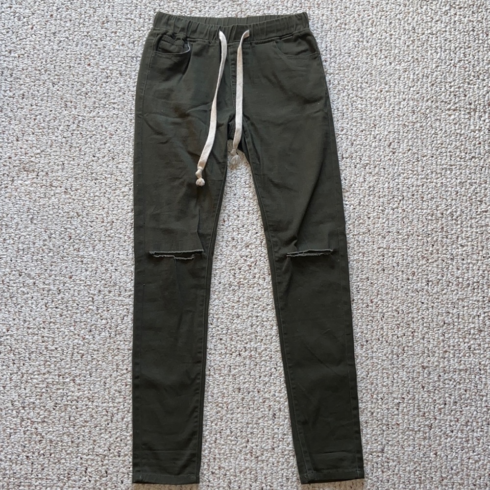 Army green jean joggers